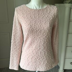 Jennifer Lopez Pale Pink Beaded Long Sleeve Top